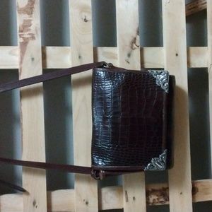 Brighton vintage crossbody bag. Brown crocodile imprint leather.  EUC
